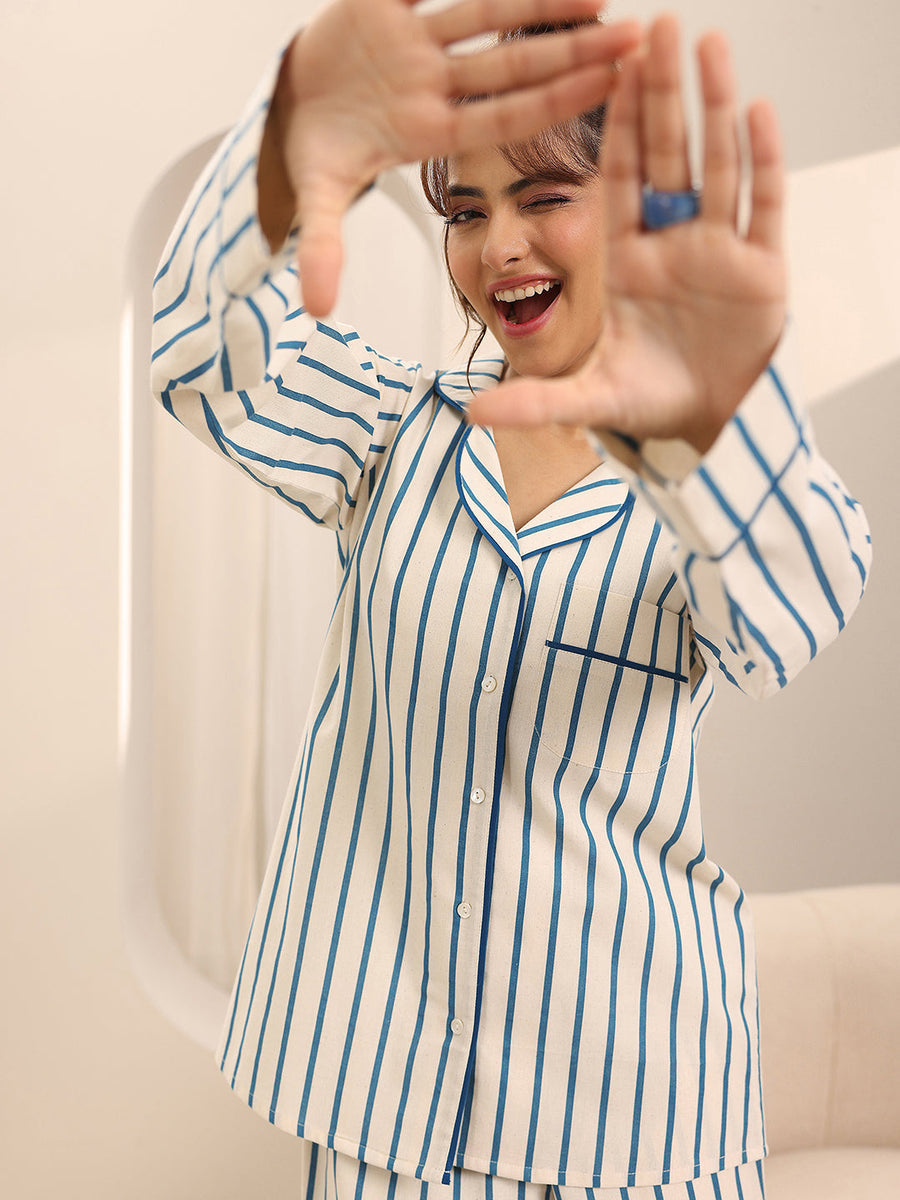 Libas Off White Printed Cotton Night Suits (लिबास ऑफ-व्हाइट प्रिंटेड कॉटन नाईट सूट्स)