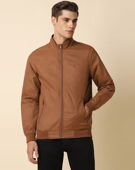 Allen Solly Men Regular Fit Zip-Front Bomber Jacket (ॲलन सोली रेग्युलर फिट झिप-फ्रंट बॉम्बर जॅकेट)
