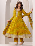 Libas Mustard Printed Silk Chiffon Anarkali Suit Set With Dupatta (लिबास प्रिंटेड सिल्क शिफॉन अनारकली सूट सेट)