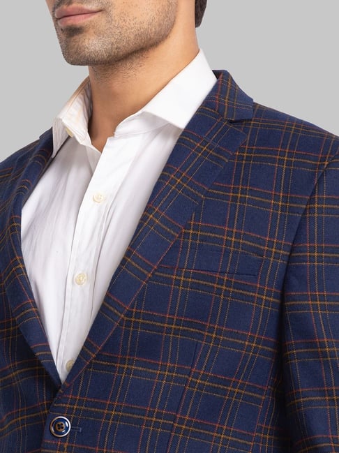 Park Avenue Blue Super Slim Fit Checks Blazer (पार्क ॲव्हेन्यू ब्लू सुपर स्लिम फिट चेक्स ब्लेझर)