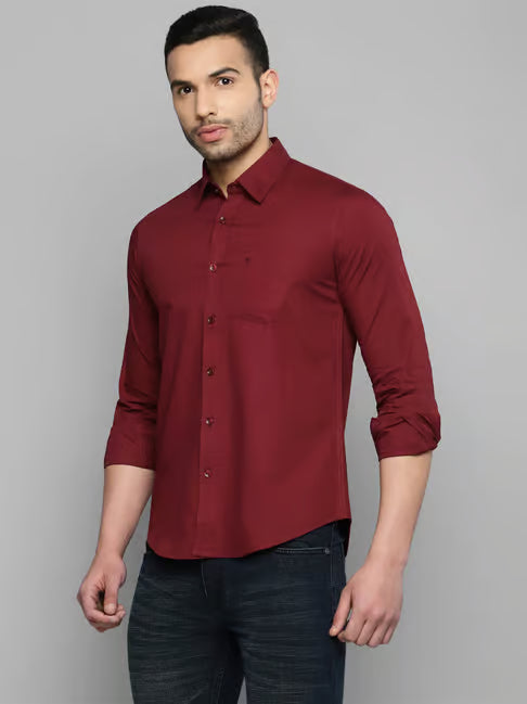 Allen Cooper Maroon Regular Fit Shirt (ॲलन कूपर मरून रेग्युलर फिट शर्ट)