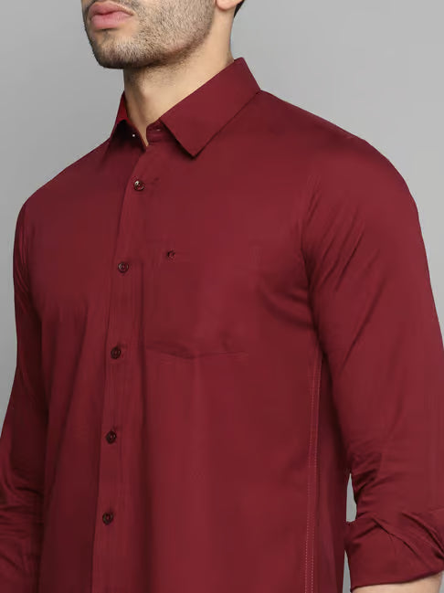 Allen Cooper Maroon Regular Fit Shirt (ॲलन कूपर मरून रेग्युलर फिट शर्ट)