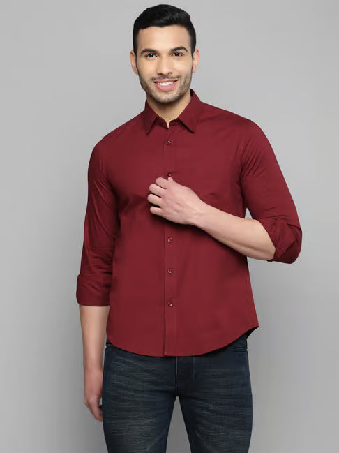 Allen Cooper Maroon Regular Fit Shirt (ॲलन कूपर मरून रेग्युलर फिट शर्ट)