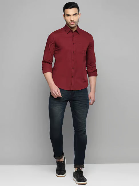 Allen Cooper Maroon Regular Fit Shirt (ॲलन कूपर मरून रेग्युलर फिट शर्ट)