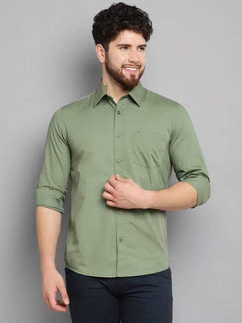 Allen Cooper Green Regular Fit Shirt (ॲलन कूपर हिरवा रेग्युलर फिट शर्ट)