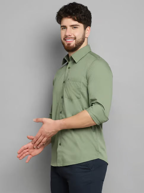 Allen Cooper Green Regular Fit Shirt (ॲलन कूपर हिरवा रेग्युलर फिट शर्ट)