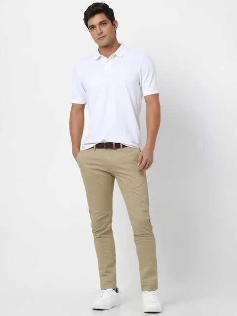 Peter England Casuals Khaki Cotton Skinny Fit Chinos (पीटर इंग्लंड कॅज्युअल्स खाकी कॉटन स्किनी फिट चिनोज)