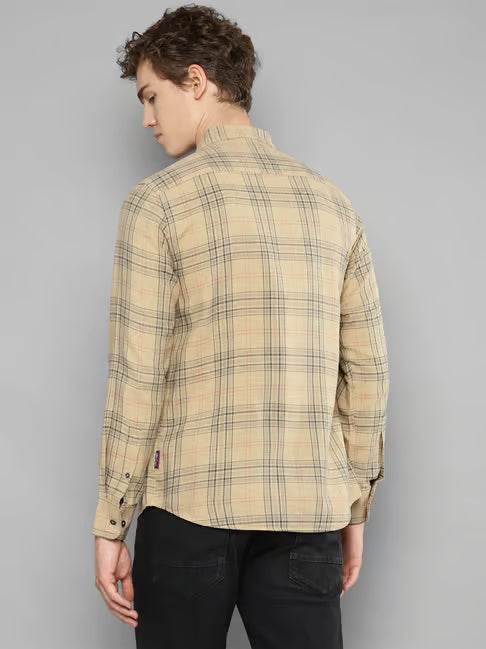 Allen Cooper Beige Regular Fit Check Cotton Shirt (ॲलन कूपर बेज रेग्युलर फिट चेक कॉटन शर्ट)