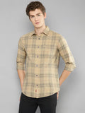 Allen Cooper Beige Regular Fit Check Cotton Shirt (ॲलन कूपर बेज रेग्युलर फिट चेक कॉटन शर्ट)