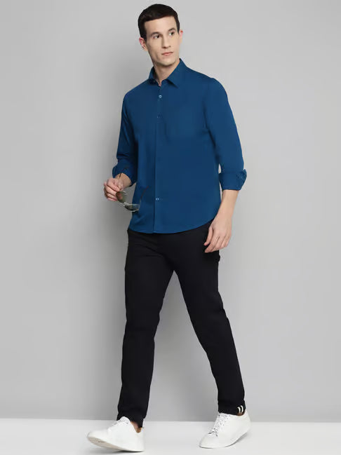 Allen Cooper Dark Blue Regular Fit Shirt (ॲलन कूपर डार्क ब्लू रेग्युलर फिट शर्ट)