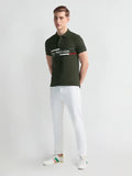 U.S. Polo Assn. Olive Cotton Slim Fit Printed Polo T-Shirt (यू.एस. पोलो ऑलिव्ह कॉटन स्लिम-फिट प्रिंटेड पोलो टी-शर्ट)