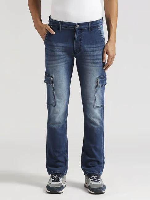 Pepe Jeans Blue Straight Fit Cargo Jeans (पेपे जीन्स स्ट्रेट-फिट कार्गो जीन्स)