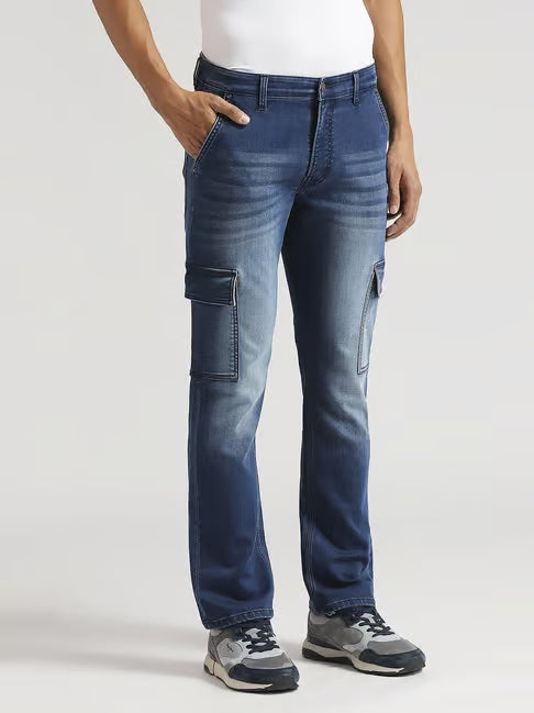 Pepe Jeans Blue Straight Fit Cargo Jeans (पेपे जीन्स स्ट्रेट-फिट कार्गो जीन्स)