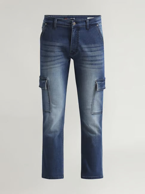 Pepe Jeans Blue Straight Fit Cargo Jeans (पेपे जीन्स स्ट्रेट-फिट कार्गो जीन्स)