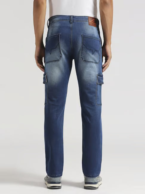 Pepe Jeans Blue Straight Fit Cargo Jeans (पेपे जीन्स स्ट्रेट-फिट कार्गो जीन्स)