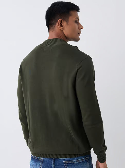 Spykar Green Cotton Regular Fit Sweater (स्पायकर रेग्युलर फिट स्वेटर)
