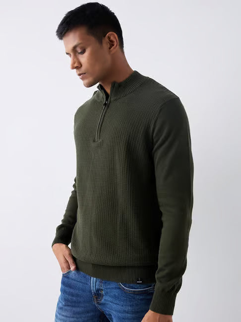 Spykar Green Cotton Regular Fit Sweater (स्पायकर रेग्युलर फिट स्वेटर)
