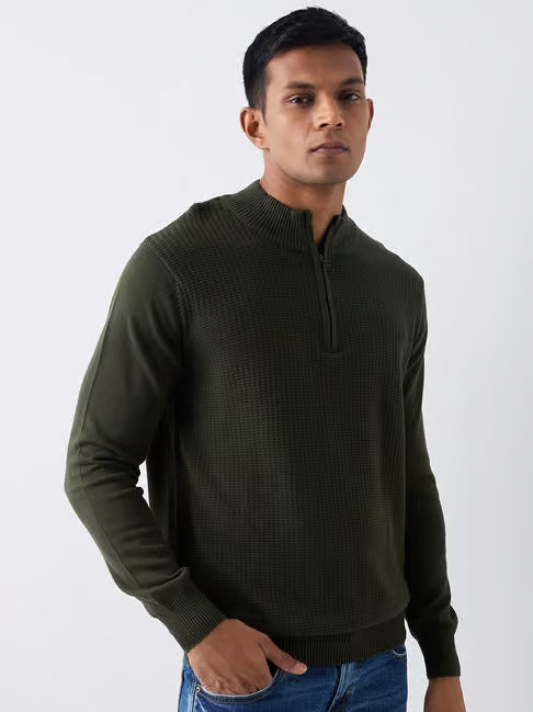 Spykar Green Cotton Regular Fit Sweater (स्पायकर रेग्युलर फिट स्वेटर)