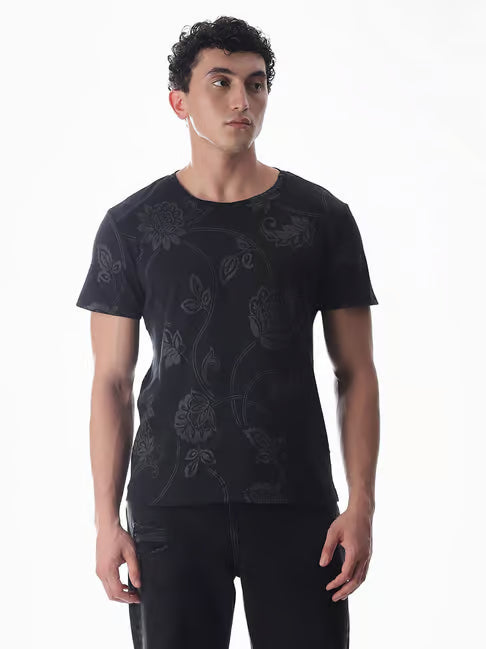 Jack & Jones Grey Cotton Regular Fit Printed T-Shirt (जॅक अँड जोन्स रेग्युलर फिट प्रिंटेड टी-शर्ट)