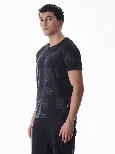Jack & Jones Grey Cotton Regular Fit Printed T-Shirt (जॅक अँड जोन्स रेग्युलर फिट प्रिंटेड टी-शर्ट)