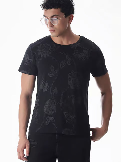 Jack & Jones Grey Cotton Regular Fit Printed T-Shirt (जॅक अँड जोन्स रेग्युलर फिट प्रिंटेड टी-शर्ट)