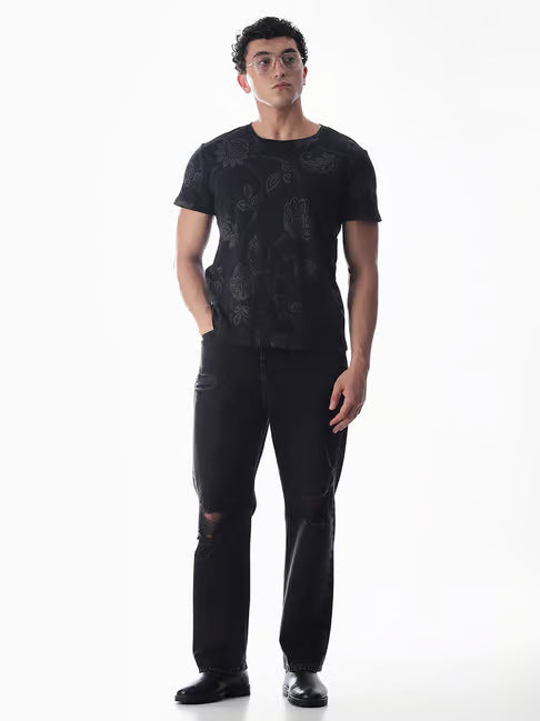Jack & Jones Grey Cotton Regular Fit Printed T-Shirt (जॅक अँड जोन्स रेग्युलर फिट प्रिंटेड टी-शर्ट)
