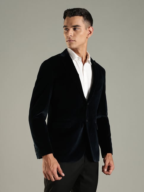 Tommy Hilfiger Navy Cotton Regular Fit Blazer (टॉमी हिल्फिगर नेव्ही कॉटन रेग्युलर फिट ब्लेझर)