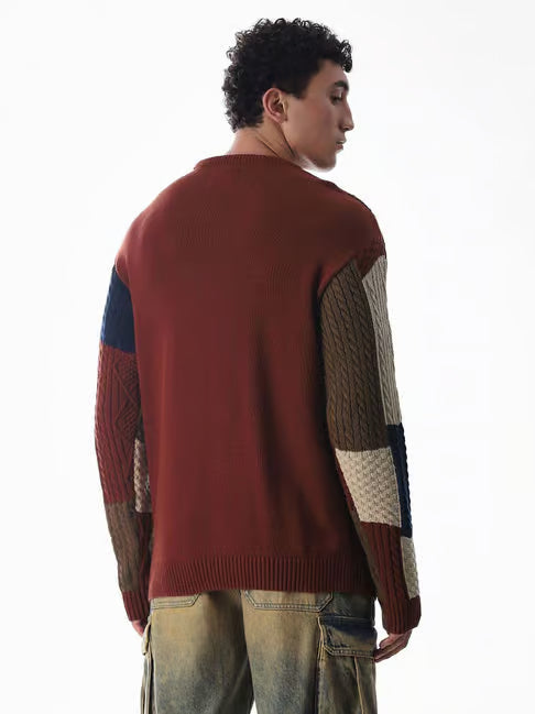 Jack & Jones Cotton Oversized Color-Block Sweater (जॅक अँड जोन्स ओव्हरसाईज्ड कलर-ब्लॉक स्वेटर)