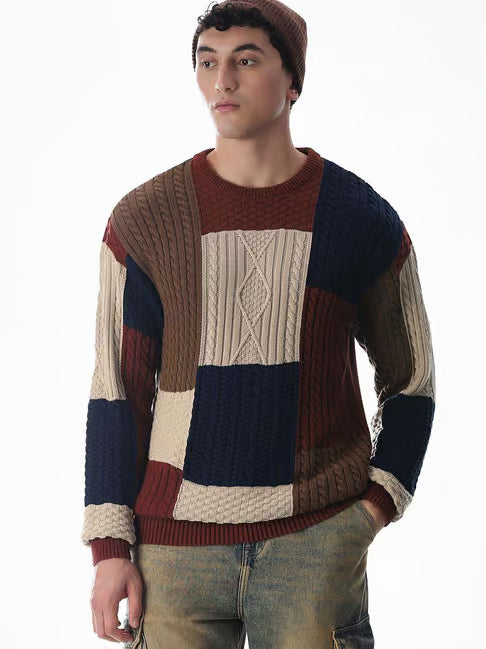 Jack & Jones Cotton Oversized Color-Block Sweater (जॅक अँड जोन्स ओव्हरसाईज्ड कलर-ब्लॉक स्वेटर)