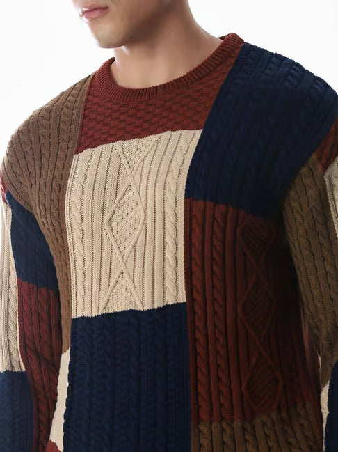 Jack & Jones Cotton Oversized Color-Block Sweater (जॅक अँड जोन्स ओव्हरसाईज्ड कलर-ब्लॉक स्वेटर)