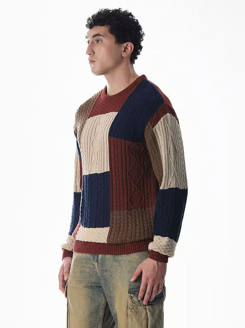 Jack & Jones Cotton Oversized Color-Block Sweater (जॅक अँड जोन्स ओव्हरसाईज्ड कलर-ब्लॉक स्वेटर)