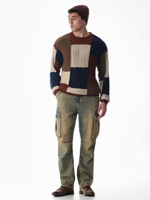 Jack & Jones Cotton Oversized Color-Block Sweater (जॅक अँड जोन्स ओव्हरसाईज्ड कलर-ब्लॉक स्वेटर)