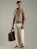 Tommy Hilfiger Beige Cotton Regular Fit Self Pattern Sweater (टॉमी हिलफिगर कॉटन रेग्युलर फिट सेल्फ पॅटर्न स्वेटर)