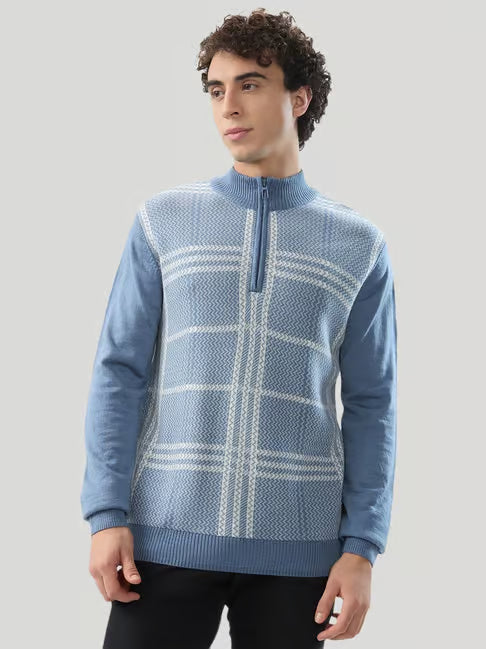 Raymond Blue Regular Fit Checked Sweater (रेमंड ब्लू रेग्युलर फिट स्वेटर)