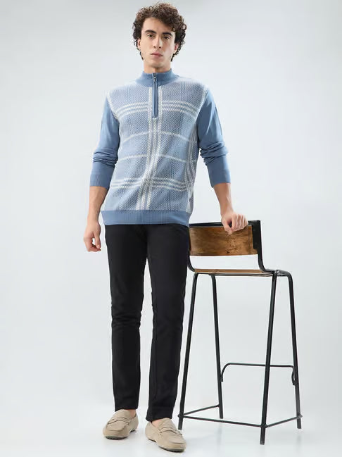 Raymond Blue Regular Fit Checked Sweater (रेमंड ब्लू रेग्युलर फिट स्वेटर)