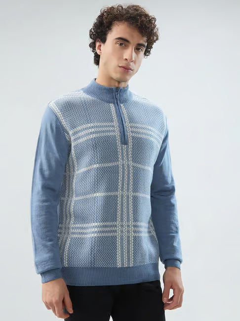 Raymond Blue Regular Fit Checked Sweater (रेमंड ब्लू रेग्युलर फिट स्वेटर)