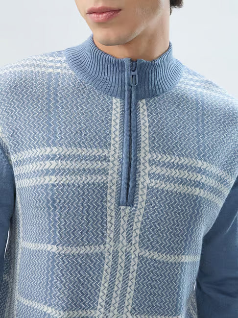 Raymond Blue Regular Fit Checked Sweater (रेमंड ब्लू रेग्युलर फिट स्वेटर)