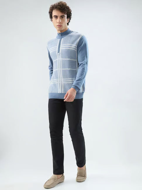 Raymond Blue Regular Fit Checked Sweater (रेमंड ब्लू रेग्युलर फिट स्वेटर)