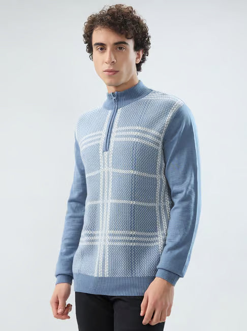 Raymond Blue Regular Fit Checked Sweater (रेमंड ब्लू रेग्युलर फिट स्वेटर)