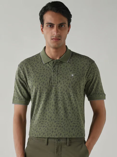 Reid & Taylor Green Cotton Regular Fit Polo T-Shirt (रीड अँड टेलर ग्रीन कॉटन रेग्युलर फिट पोलो टी-शर्ट)