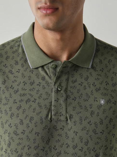 Reid & Taylor Green Cotton Regular Fit Polo T-Shirt (रीड अँड टेलर ग्रीन कॉटन रेग्युलर फिट पोलो टी-शर्ट)