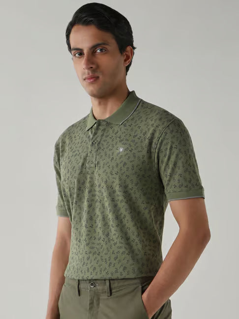 Reid & Taylor Green Cotton Regular Fit Polo T-Shirt (रीड अँड टेलर ग्रीन कॉटन रेग्युलर फिट पोलो टी-शर्ट)