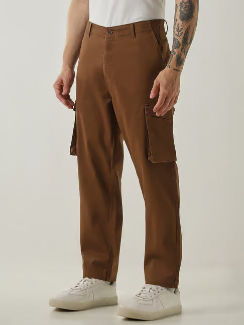 Reid & Taylor Brown Cotton Regular Solid Cargo (रीड अँड टेलर रेग्युलर सॉलिड कार्गो)
