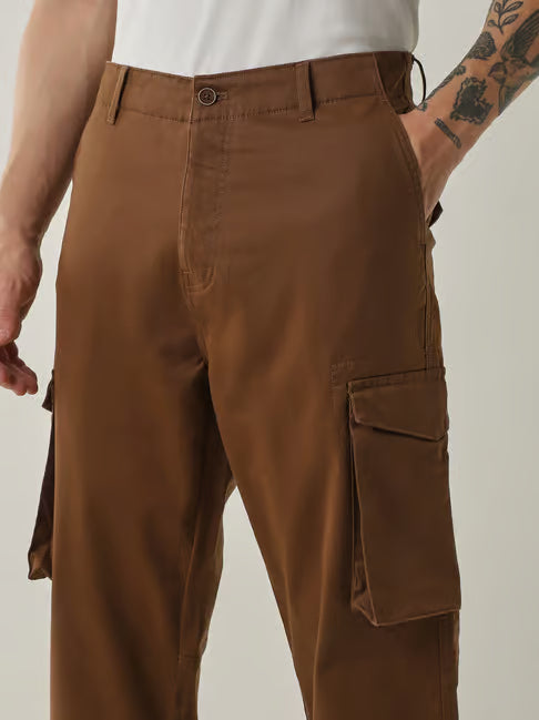 Reid & Taylor Brown Cotton Regular Solid Cargo (रीड अँड टेलर रेग्युलर सॉलिड कार्गो)