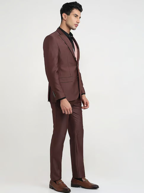 Raymond Mens Dark Brown Tailored Self Design Suit