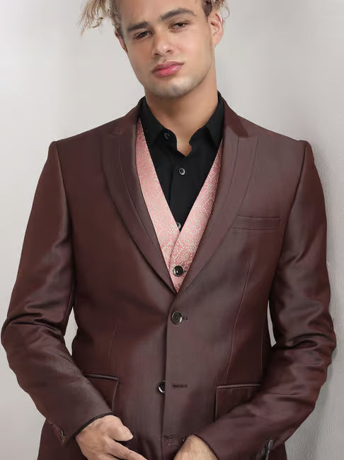 Raymond Mens Dark Brown Tailored Self Design Suit