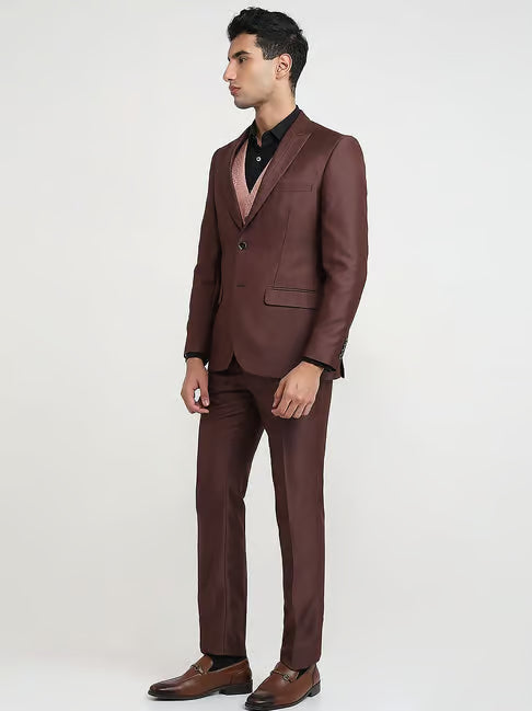 Raymond Mens Dark Brown Tailored Self Design Suit