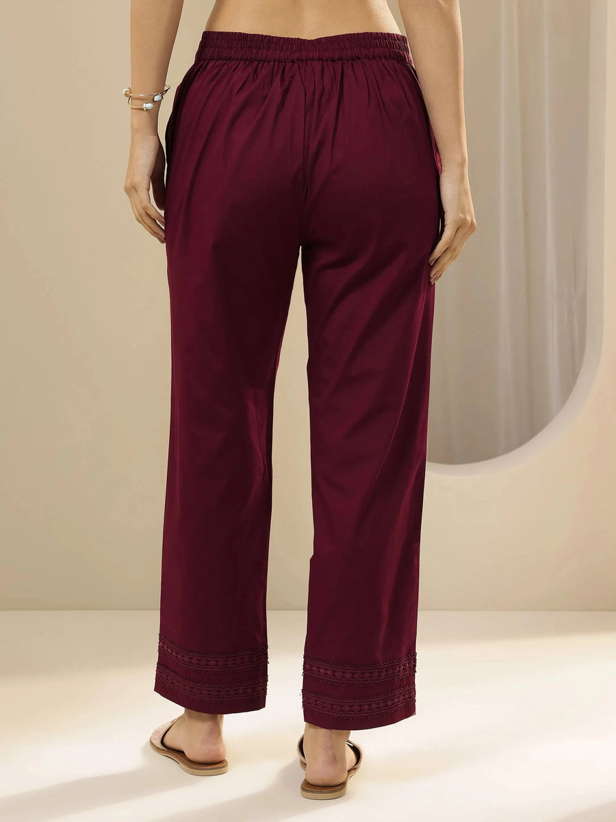 Libas Maroon Solid Cotton Trousers (लिबास मरून सॉलिड कॉटन ट्राउझर्स)