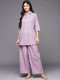 Libas Lavender Printed Cotton Night Suit (लिबास लॅव्हेंडर प्रिंटेड कॉटन नाईट सूट)
