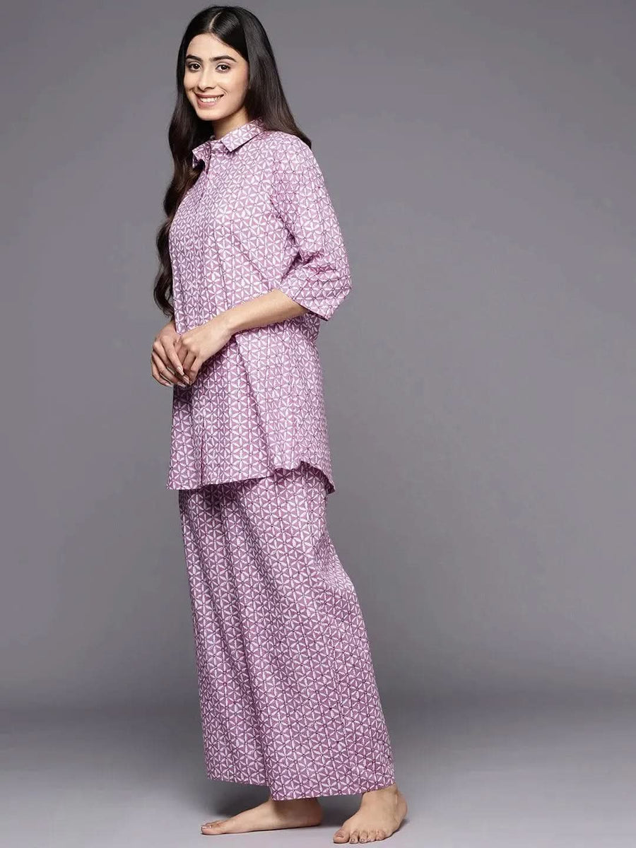Libas Lavender Printed Cotton Night Suit (लिबास लॅव्हेंडर प्रिंटेड कॉटन नाईट सूट)